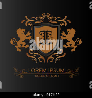 Luxuriöse logo mit Gold frame und Lion Stockfoto