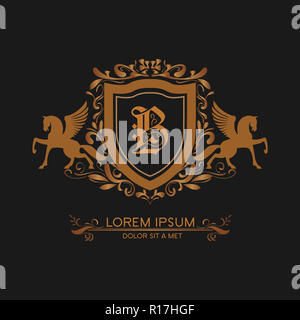 Luxuriöse logo mit gold rahmen und Pferd Stockfoto