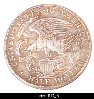 Die Hälfte dollar Münze auf weißem Hintergrund Stockfoto