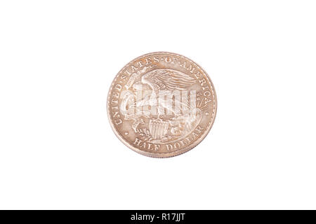 Die Hälfte dollar Münze auf weißem Hintergrund Stockfoto