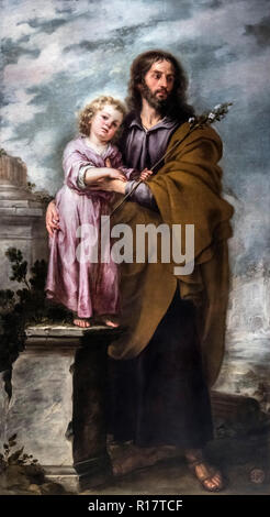 Hl. Josef mit dem Jesuskind (San Jose y El Nino) von Bartolomé-Esteban Murillo (1617-1682), Öl auf Leinwand, c. 1665-6 Stockfoto