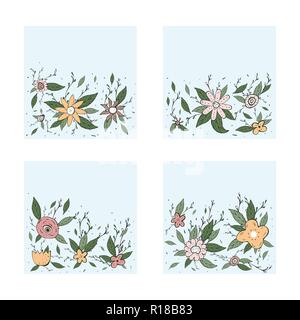 Vektor einrichten von Square banner Vorlage mit Blüten und Blättern. Doodle stil Hintergründe mit Platz für Text. Stock Vektor