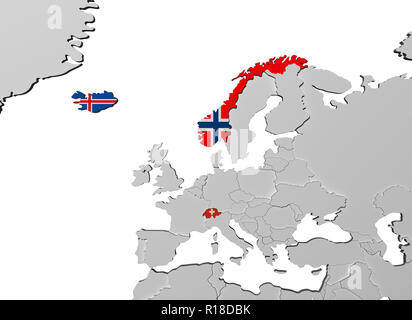 Europäische Freihandelsassoziation EFTA 3D-Render in Karte Stockfoto