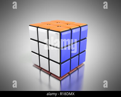 Rubik's Cube 3D-Render auf grauem Hintergrund Stockfoto