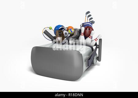 Das Konzept der Sport Spiele in der virtuellen Realität 3D-Render auf weißem Hintergrund Stockfoto