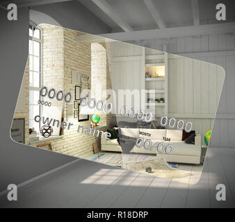 Konzept der neuen Möglichkeiten einen neuen Innenraum anstelle von einem Camp auf einer Kreditkarte Geld Transaktionen Gutschrift 3D-Rendering Stockfoto