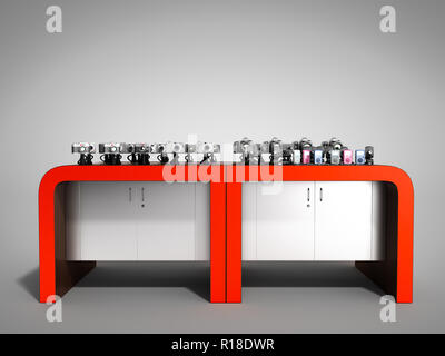 Shopping Rack für elektronische 3D-Render auf Grau Stockfoto