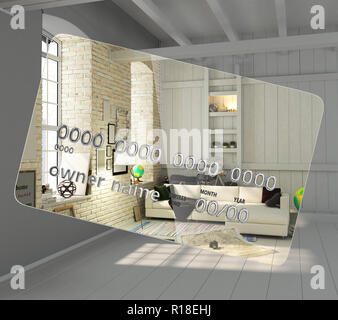 Konzept der neuen Möglichkeiten einen neuen Innenraum anstelle von einem Camp auf einer Kreditkarte Geld Transaktionen Gutschrift 3D-Rendering Stockfoto