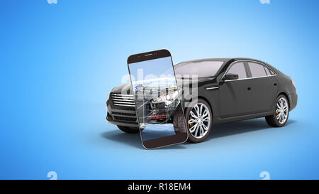 Auto mobile Diagnosekonzept Black Car studio Ansicht 3D-Render Bild Stockfoto
