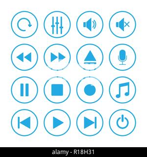 Media Player Symbol gesetzt. Vector Illustration, flache Bauform. Stock Vektor