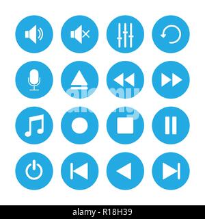 Media Player Symbol gesetzt. Vector Illustration, flache Bauform. Stock Vektor