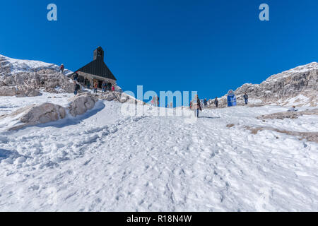 Zugspitze, Zugspitzeplat, höchster Gipfel, Kapelle, Garmisch-Partenkirchen, Wetterstein Gebirge oder Wettersteingebirge, Alpen, Bayern, Deutschland Stockfoto