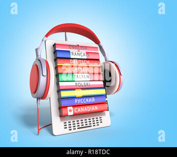 E-boock Sprachen lernen Online 3D-Render auf Farbübergang Stockfoto