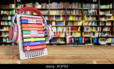 E-boock Sprachen lernen Online 3D-Render in Bibliothek Erfolg knowlage Konzept Stockfoto