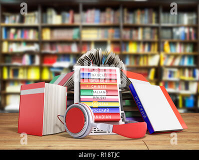 E-Book Audio Sprachen lernen und Bücher 3d-Bibliothek machen Hintergrund Stockfoto
