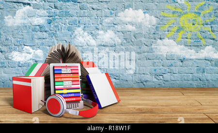 E-Book Audio Sprachen lernen und Bücher in der Pause bacground 3d-render Erfolg knowlage Konzept Stockfoto