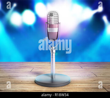 Vintage Silver Mikrofon karaoke Hintergrund, 3D-Rendering Stockfoto