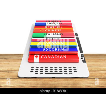 E-book Sprachen lernen 3d-render auf woodbacground Stockfoto