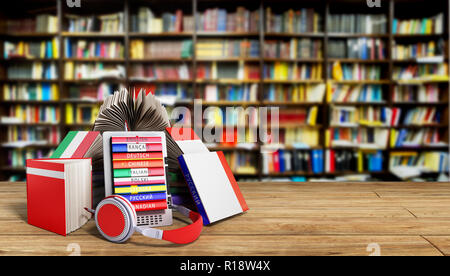 E-Book Audio Sprachen lernen und Bücher in der Bibliothek 3d-render Erfolg knowlage Konzept Stockfoto