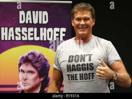 David Hasselhoff SORGT FÜR DIE LIEBE VON 80 s-Comic Con Schottland, an der Edinburgh International Conference Centre statt. Stockfoto