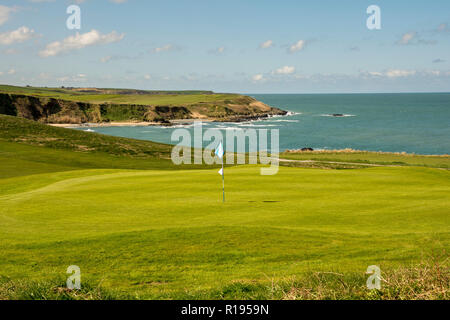 Blick von Morfa Nefyn Golf Club entlang der Klippe zu Fuß Gwynedd in Nordwales Stockfoto