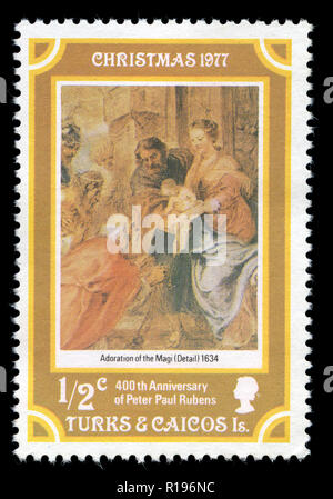 Briefmarken aus der Turks- und Caicosinseln, in der Weihnachtszeit 1977 Serie, 400-jähriges Jubiläum von Peter Paul Rubens Stockfoto