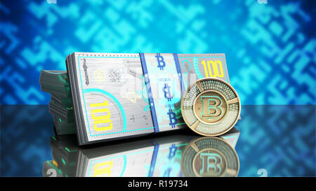 Konzept der bitcoin Banknote und Monet virtuelles Geld Rechnungen 3d-render Bild Stockfoto