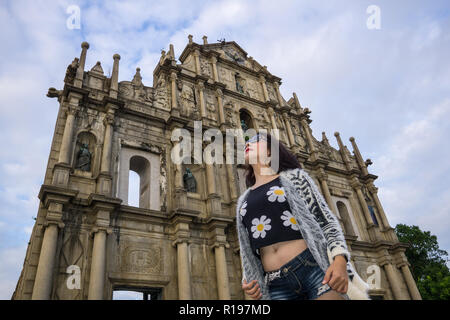 Die Ruinen von St. Paul's bezieht sich auf die Fassade des, was ursprünglich die Kirche Mater Dei in 1602-1640 erbaut und durch ein Feuer zerstört 1835, uni Stockfoto