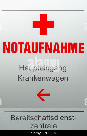 Schild, Haupteingang in der Notaufnahme an ahospital Stockfoto