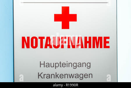 Schild, Haupteingang in der Notaufnahme an ahospital Stockfoto