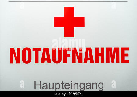 Schild, Haupteingang in der Notaufnahme an ahospital Stockfoto