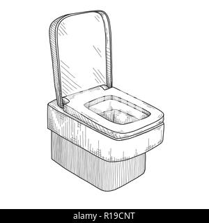 Skizze der WC-Schüssel auf weißem Hintergrund. Vektor Stock Vektor