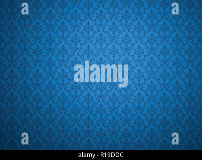 Blaue Damast-Tapete mit floralen Mustern Stockfoto