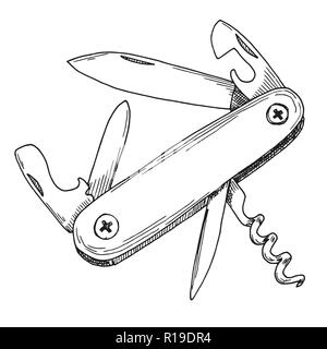 Skizze für ein Taschenmesser. Vector Illustration. Auf weissem Hintergrund. Stock Vektor
