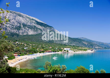 Die Insel Samos, Panoramaaussicht von Limnionas Strand, in der Ägäis, Griechenland. Stockfoto