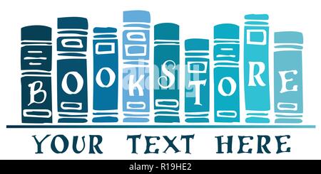 Vektor Buchhandlung Banner, Logo mit blauen Bücher auf einem Bücherregal, fügen Sie Ihren Text Stock Vektor
