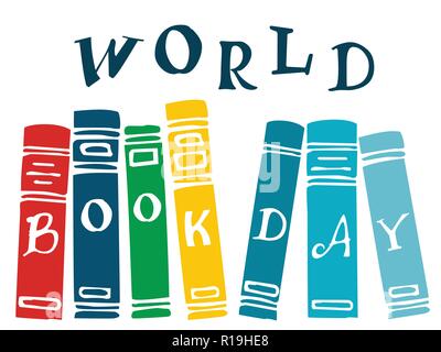 Welttag des Buches Vector Illustration mit bunten Bücher auf einem Bücherregal Stock Vektor