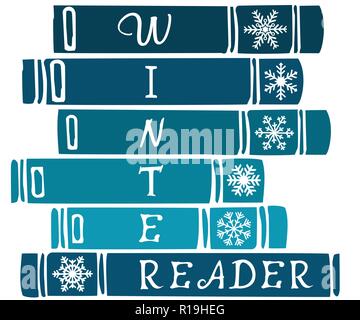 Winter Reader Schriftzüge auf Vektor der blauen Stapel Bücher Stock Vektor