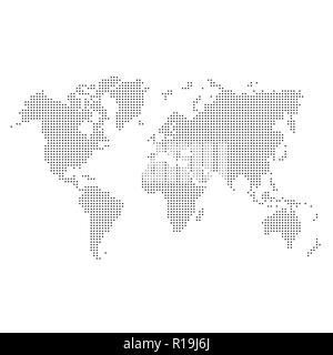 Schwarze gepunktete Silhouette der Weltkarte auf weißem Hintergrund Stock Vektor