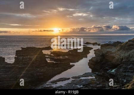 Birsay Sonnenuntergang, Orkney Mainland. Stockfoto