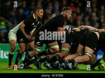 Twickenham, London, UK. 10. November 2018. Neuseelands Kieran Lesen während der Quilter Rugby Union International zwischen England und Neuseeland bei Twickenham Stadium. Credit: Paul Harding/Alamy Live Nachrichten Leitartikel nur verwenden Stockfoto
