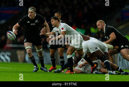 Twickenham, London, UK. 10. November 2018. England's Ben Youngs während der Quilter Rugby Union International zwischen England und Neuseeland bei Twickenham Stadium. Credit: Paul Harding/Alamy Live Nachrichten Leitartikel nur verwenden Stockfoto