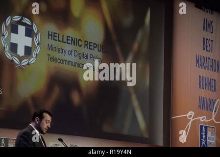 Athen, Griechenland. 9 Nov, 2018. Minister der digitalen Politik, Nikos Papas auf die besten Läufer Award Gala gesehen. Credit: Giorgos Zachos/SOPA Images/ZUMA Draht/Alamy leben Nachrichten Stockfoto