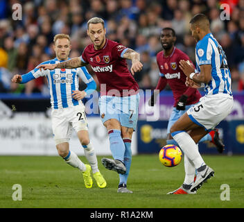 Marko Arnautovic von West Ham United in der Premier League Match zwischen Huddersfield Town und West Ham United bei John Smith's Stadion am 10. November 2018 in Huddersfield, England. (Foto von Daniel Chesterton/phcimages.com) Stockfoto