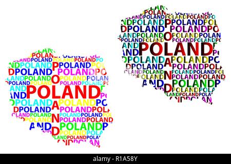 Skizze Polen schreiben Text Karte, Republik Polen - in der Form des Kontinents, Karte Polen - Color Vector Illustration Stock Vektor