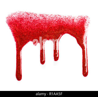 Fließende Tropfen rot Lip Gloss mit Glitter. Auf weissem Hintergrund. Stockfoto