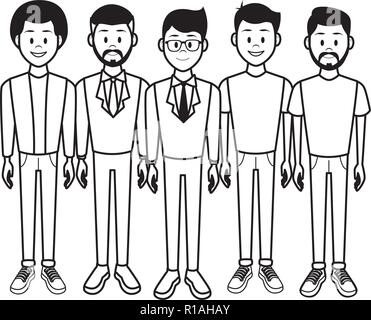 Junge Leute Männer Karikatur in Schwarz und Weiß Vector Illustration graphic design Stock Vektor
