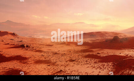 Landschaft auf dem Planeten Mars, malerischen Wüste Szene auf dem Roten Planeten Stockfoto