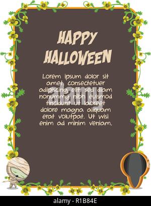 Die floralen Halloween cute Zeichenrahmen Stock Vektor