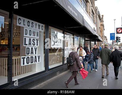 Letzten Tag des House of Fraser Store auf der Princes Street, Edinburgh, Schottland, Großbritannien Stockfoto